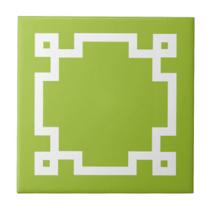 Azulejo Borde Clave Griega Blanco Verde Lima de Moda