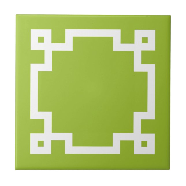 Azulejo Borde Clave Griega Blanco Verde Lima de Moda (Frente)