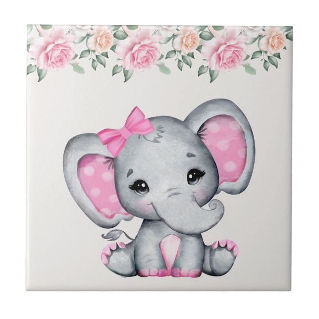 Azulejo Borde de elefante pequeño y rosado y Rosa (Frente)