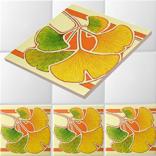 Azulejo Borde de hojas de Ginkgo Biloba estilo Arts And Cr