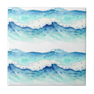 Azulejo Borde de olas del océano en acuarela