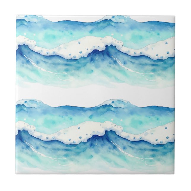 Azulejo Borde de olas del océano en acuarela (Frente)