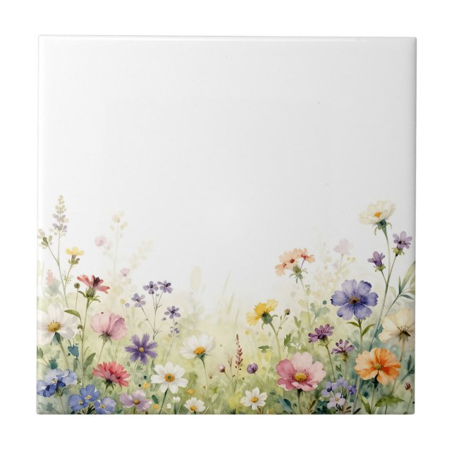 Azulejo Borde floral pastel de pradera de flores silvestre (Frente)