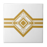 Azulejo Borde geométrico amarillo de mostaza dorada Art De<br><div class="desc">Crisp art deco estilo dorado detalles geométricos adorno de cerámica de borde decorativo sobre un fondo blanco. Por favor, tenga en cuenta que el oro es una huella de color amarillo mostaza y no es un color oro real. Diseño original y elegante, perfecto para interiores modernos o de estilo Art...</div>