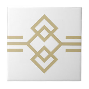 Azulejo Borde Geométrico Simple Art Deco Gold White 03