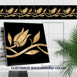 Azulejo Borde sin foco del tulipán turco dorado