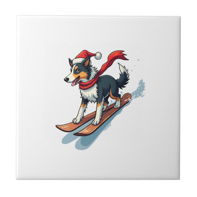 Azulejo Border Collie Snowboarder (Frente)