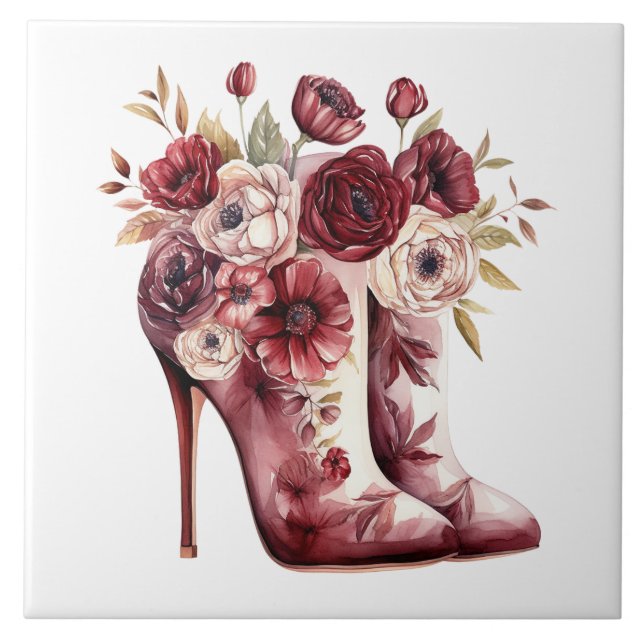 Azulejo Borgoña Cream Floral Boots (Frente)