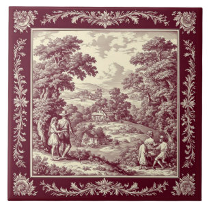 Azulejo Borgoña Pastoral Francés Toile Viñedo Campo