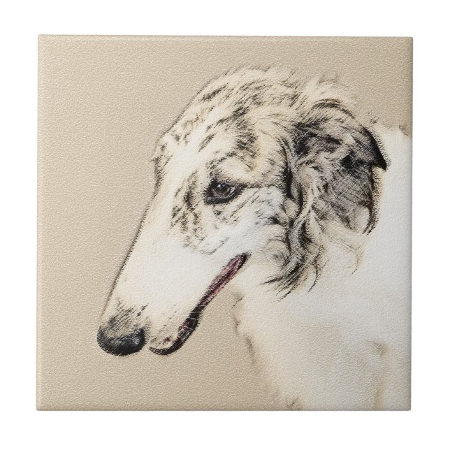 Azulejo Borzoi (Brindle plateado) Pintura original de arte (Frente)