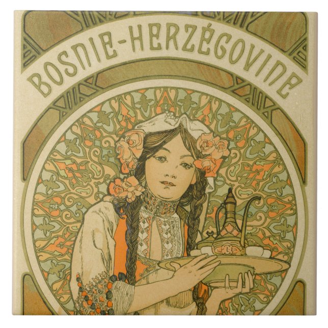 Azulejo Bosnia y Herzegovina por Alphonse Mucha (1900) (Frente)