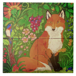 Azulejo Bosque brillante / Pájaros Fox / Grúas de flores