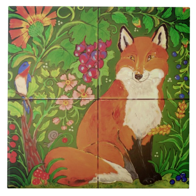 Azulejo Bosque brillante / Pájaros Fox / Grúas de flores M (Frente)