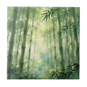 Azulejo Bosque de Bambú Sereno Resplandor de Niebla