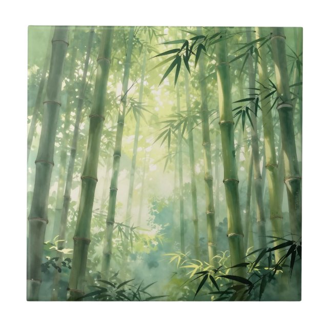 Azulejo Bosque de Bambú Sereno Resplandor de Niebla (Frente)