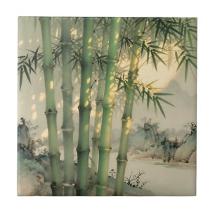 Azulejo Bosque de Bambú Verde Tinta China