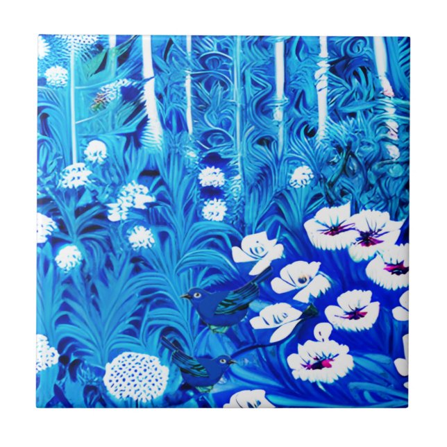 Azulejo Bosque de fantasía con flores y aves (Frente)