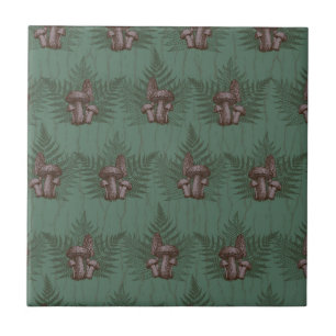 Azulejo Bosque de helechos con hongos