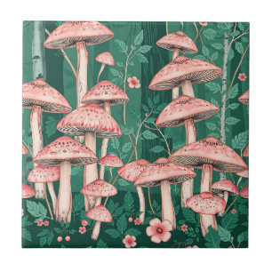 Azulejo Bosque de Hongos Rosados Patrón Woodland Naturecor