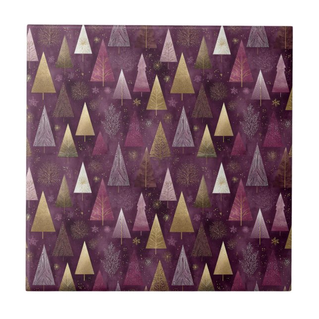 Azulejo Bosque de invierno elegante patrón de Navidad (2) (Frente)