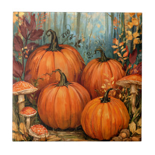Azulejo Bosque de otoño con calabazas y musgo,