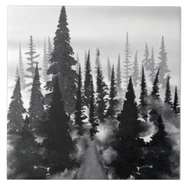 Azulejo Bosque de Pinos Monocromo Brumoso Impresión de Art