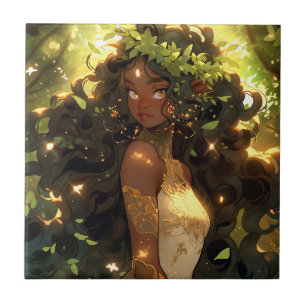 Azulejo Bosque Elf African American Black Fantasy Art