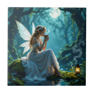 Azulejo Bosque encantado de hadas y café