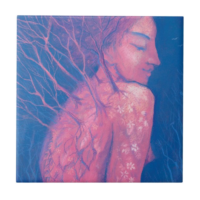 Azulejo Bosque mágico de la Chica de la fantasía del despe (Frente)