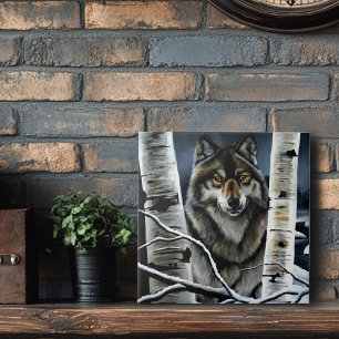 Azulejo Bosque Místico de Abedules del Lobo Alfa Invernal 