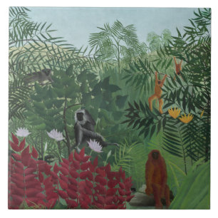 Azulejo Bosque tropical con simios y serpientes (Rousseau)
