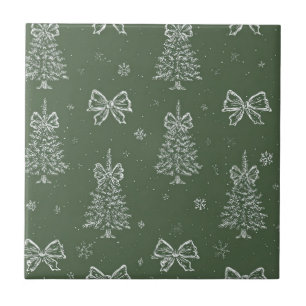 Azulejo Bosque Verde Patrón Invernal Vintage Evergreen