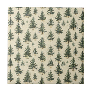 Azulejo Bosquejo de árbol perenne rústico crema Bosque