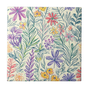 Azulejo Bosquejo de Flor Silvestre Vintage (2)