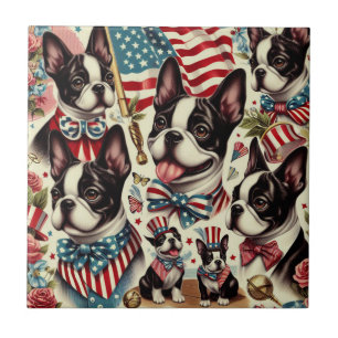 Azulejo Boston Terrier Vintage Seamless Ilustracion