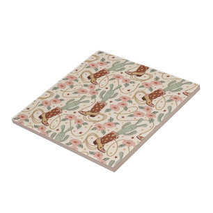Azulejo Bota de vaquero floral y cactus boho retro occiden