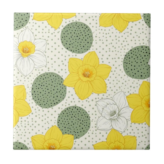 Azulejo Botanical Daffodil Floral Geometric Pattern (1) (Frente)