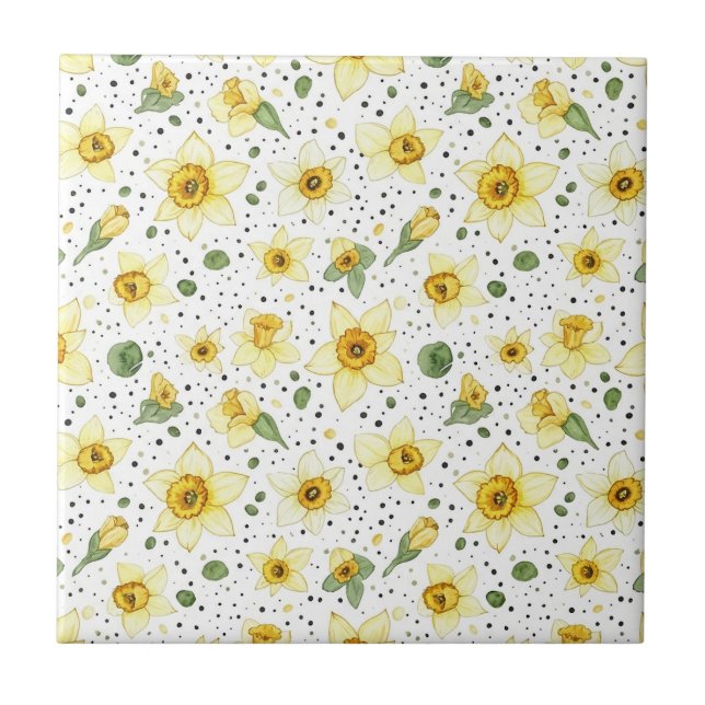 Azulejo Botanical Daffodil Floral Geometric Pattern (2) (Frente)