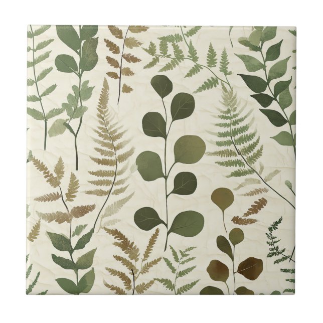 Azulejo Botanical Pressed Leaves Pattern – Fern Print (Frente)