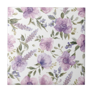 Azulejo Botánico Acuarela Floral Lavanda Púrpura