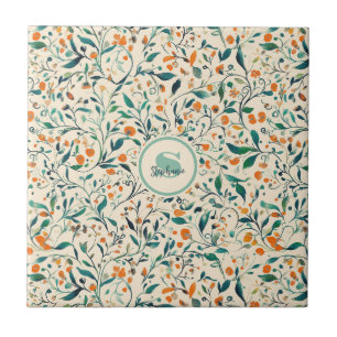 Azulejo Botánico de primavera de vid naranja verde silenci