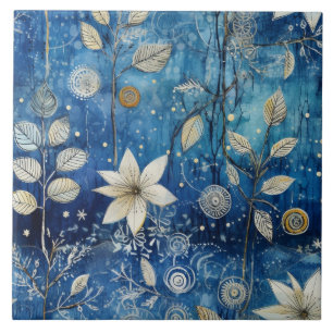 Azulejo Botánico invernal índigo elegante