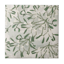 Azulejo Botánico Verde de Muérdago Navidad Cocina 
