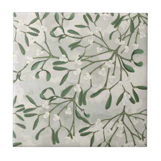 Azulejo Botánico Verde de Muérdago Navidad Cocina