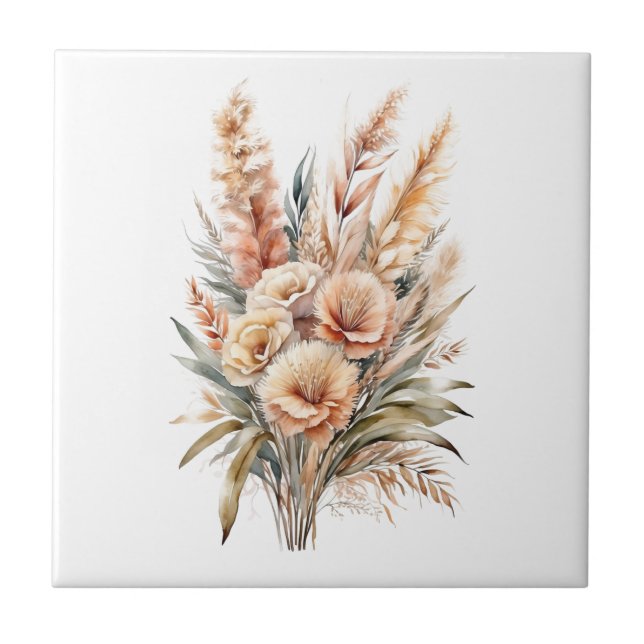 Azulejo Botánicos de hierba de Pampas Boho para cocina y b (Frente)