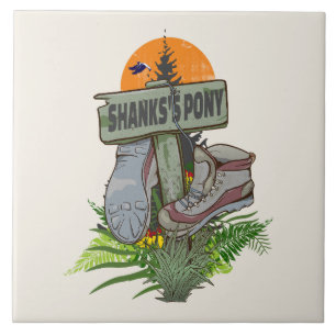 Azulejo Botas de senderismo viejas en pony de Shanks