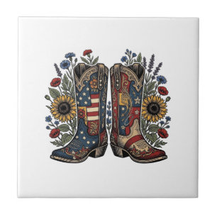 Azulejo Botas de vaquero patrióticas camisa floral de gira