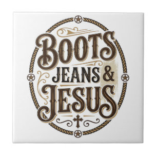 Azulejo Botas Vaqueros y Jesús Fe Occidental Vintage
