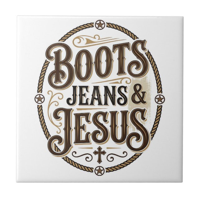 Azulejo Botas Vaqueros y Jesús Fe Occidental Vintage (Frente)
