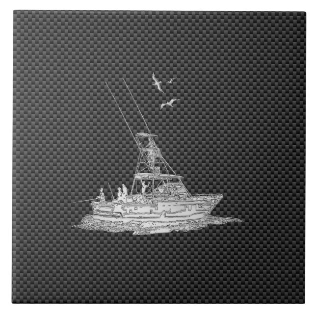 Azulejo Bote de pesca cromada con fibra de carbono (Frente)